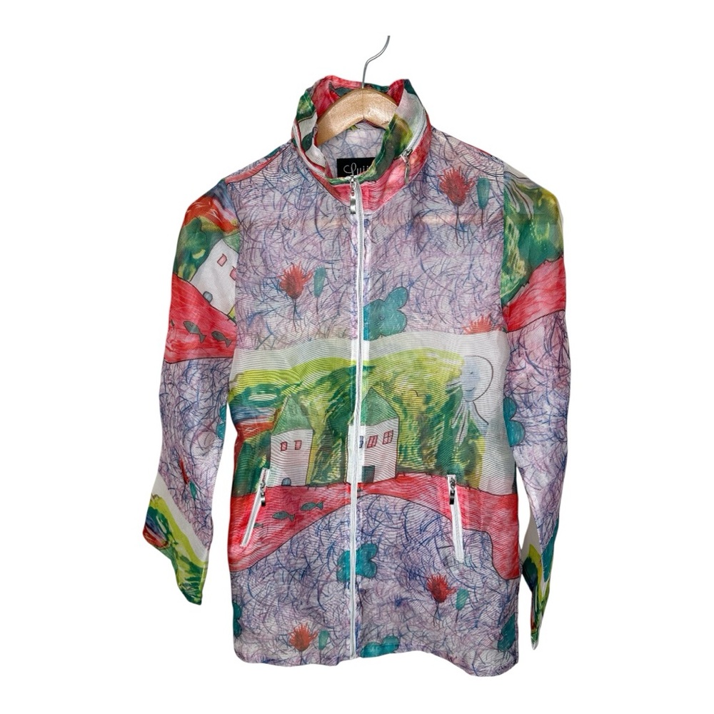 Luii Sheer Jacket With Hood Size Medium Whimsical Art To Wear Teacher School